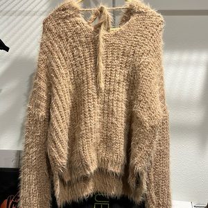 Fuzzy hooded pullover sweater